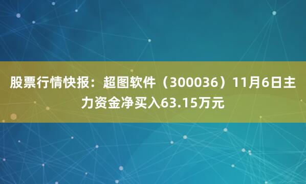 股票行情快报：超图软件（300036）11月6日主力资金净买入63.15万元