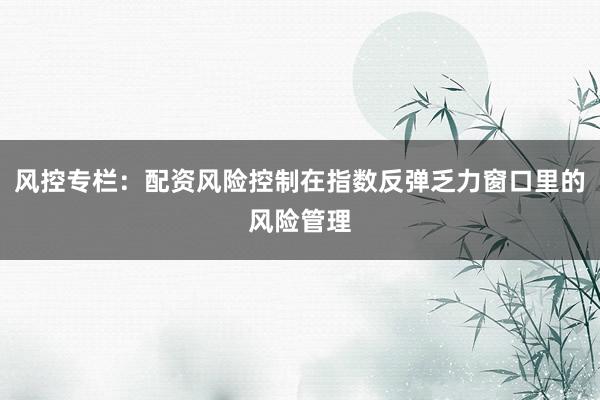 风控专栏：配资风险控制在指数反弹乏力窗口里的风险管理