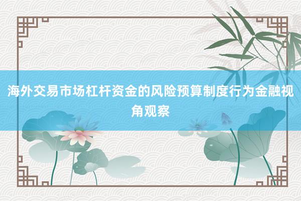 海外交易市场杠杆资金的风险预算制度行为金融视角观察