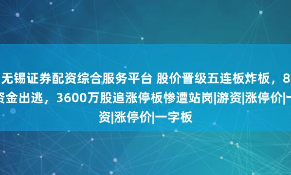 无锡证券配资综合服务平台 股价晋级五连板炸板，8.4亿资金出逃，3600万股追涨停板惨遭站岗|游资|涨停价|一字板