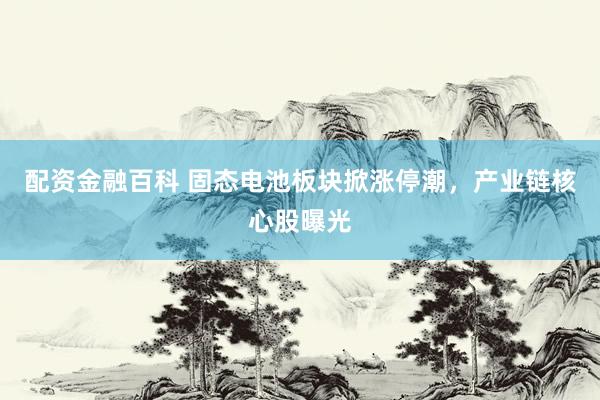 配资金融百科 固态电池板块掀涨停潮，产业链核心股曝光